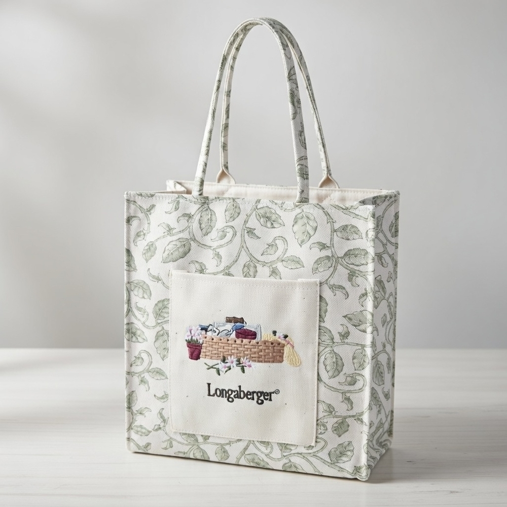 Longaberger Leafy Green and Cream Canvas Lunch Tote